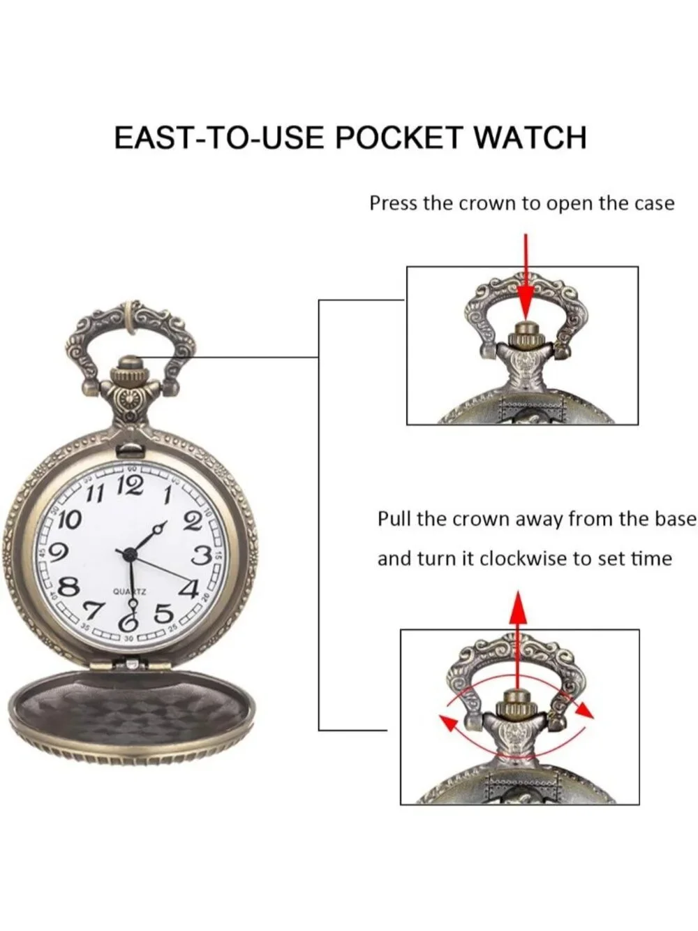 Men's Silver Quartz Vintage Novelty Skull Skeleton Christmas Round Pocket Watch